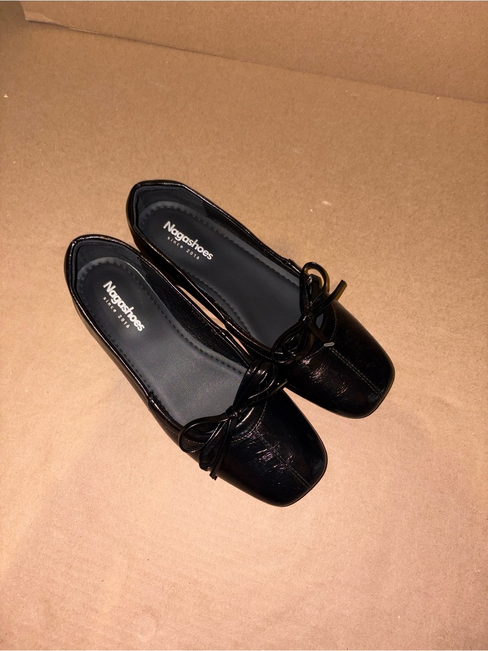Black Square-Toe Bow Flats for Women